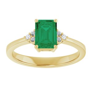 14K Yellow Gold Lab-Grown Emerald and .05 CTW Lab-Grown Diamond Ring