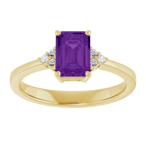 14K Yellow Gold Natural Amethyst and .05 CTW Lab-Grown Diamond Ring