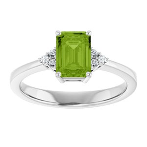 14K White Gold Natural Peridot  and .05 CTW Lab-Grown Diamond Ring