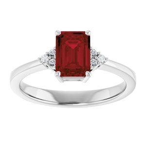 14K White Gold Natural Mozambique Garnet and .05 CTW Lab-Grown Diamond Ring