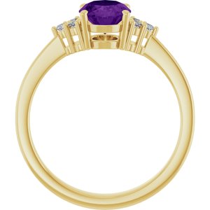 14K Yellow Gold Natural Amethyst and 1/10 CTW Lab-Grown Diamond Ring