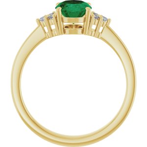 14K Yellow Gold Lab-Grown Emerald and 1/10 CTW Lab-Grown Diamond Ring