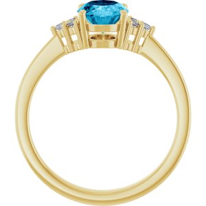 14K Yellow Gold Natural Aquqmarine  and 1/10 CTW Lab-Grown Diamond Ring