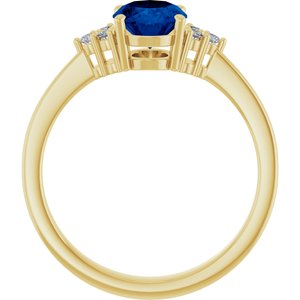 14K Yellow Gold Lab-Grown Blue Sapphire and 1/10 CTW Lab-Grown Diamond Ring