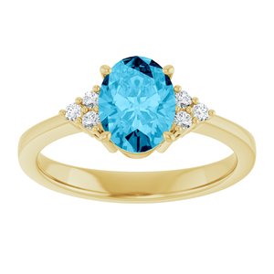 14K Yellow Gold Natural Aquqmarine  and 1/10 CTW Lab-Grown Diamond Ring