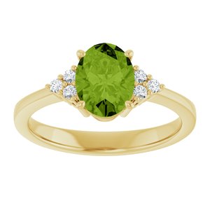 14K Yellow Gold Natural Peridot  and 1/10 CTW Lab-Grown Diamond Ring