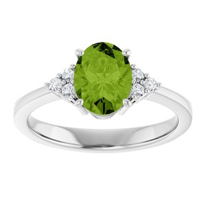 10K White Gold Natural Peridot  and 1/10 CTW Lab-Grown Diamond Ring