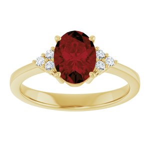 14K Yellow Gold Natural Mozambique Garnet and 1/10 CTW Lab-Grown Diamond Ring