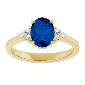 14K Yellow Gold Lab-Grown Blue Sapphire and 1/10 CTW Lab-Grown Diamond Ring