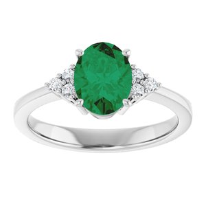 Sterling Silver Lab-Grown Emerald and 1/10 CTW Lab-Grown Diamond Ring