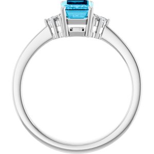 14K White Gold Natural Aquqmarine  and .05 CTW Lab-Grown Diamond Ring