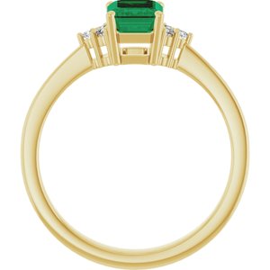 14K Yellow Gold Lab-Grown Emerald and .05 CTW Lab-Grown Diamond Ring