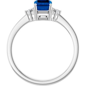 14K White Gold Lab-Grown Blue Sapphire and .05 CTW Lab-Grown Diamond Ring