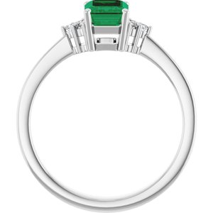 14K White Gold Lab-Grown Emerald and .05 CTW Lab-Grown Diamond Ring