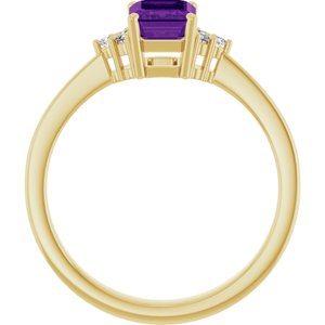 14K Yellow Gold Natural Amethyst and .05 CTW Lab-Grown Diamond Ring