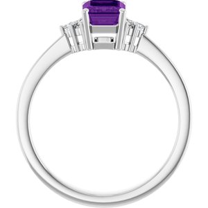 14K White Gold Natural Amethyst and .05 CTW Lab-Grown Diamond Ring