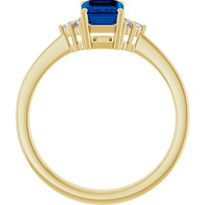 14K Yellow Gold Lab-Grown Blue Sapphire and .05 CTW Lab-Grown Diamond Ring
