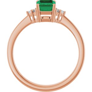 14K Rose Gold Lab-Grown Emerald and .05 CTW Lab-Grown Diamond Ring