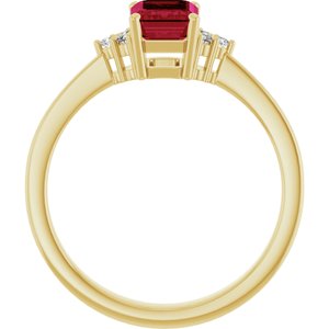 14K Yellow Gold Lab-Grown Ruby  and .05 CTW Lab-Grown Diamond Ring