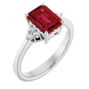 14K White Gold Lab-Grown Ruby  and 1/10 CTW Lab-Grown Diamond Ring