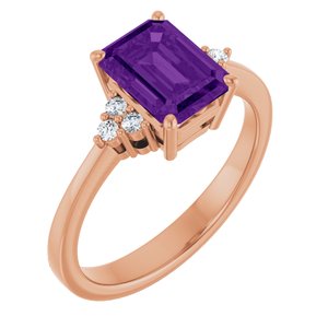 14K Rose Gold Natural Amethyst and 1/10 CTW Lab-Grown Diamond Ring