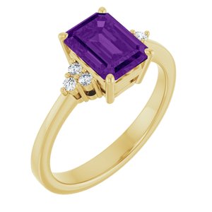 10K Yellow Gold Natural Amethyst and 1/10 CTW Lab-Grown Diamond Ring