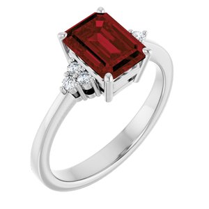 Platinum Natural Mozambique Garnet and 1/10 CTW Lab-Grown Diamond Ring