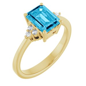 10K Yellow Gold Natural Aquqmarine  and 1/10 CTW Lab-Grown Diamond Ring