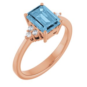 14K Rose Gold Natural Sky Blue Topaz  and 1/10 CTW Lab-Grown Diamond Ring