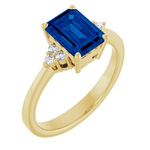 10K Yellow Gold Lab-Grown Blue Sapphire and 1/10 CTW Lab-Grown Diamond Ring