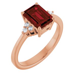 14K Rose Gold Natural Mozambique Garnet and 1/10 CTW Lab-Grown Diamond Ring