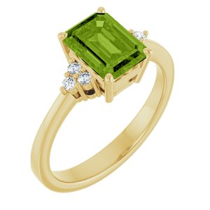 10K Yellow Gold Natural Peridot  and 1/10 CTW Lab-Grown Diamond Ring