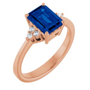 14K Rose Gold Lab-Grown Blue Sapphire and 1/10 CTW Lab-Grown Diamond Ring