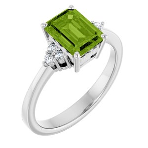 14K White Gold Natural Peridot  and 1/10 CTW Lab-Grown Diamond Ring