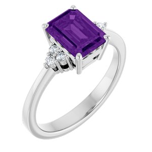 14K White Gold Natural Amethyst and 1/10 CTW Lab-Grown Diamond Ring