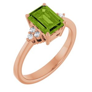 14K Rose Gold Natural Peridot  and 1/10 CTW Lab-Grown Diamond Ring