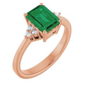 14K Rose Gold Lab-Grown Emerald and 1/10 CTW Lab-Grown Diamond Ring