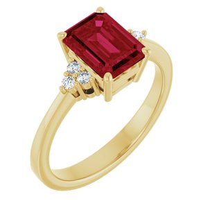 10K Yellow Gold Lab-Grown Ruby  and 1/10 CTW Lab-Grown Diamond Ring