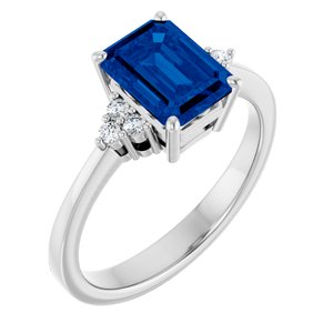 14K White Gold Lab-Grown Blue Sapphire and 1/10 CTW Lab-Grown Diamond Ring