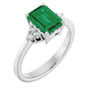 Platinum Lab-Grown Emerald and 1/10 CTW Lab-Grown Diamond Ring