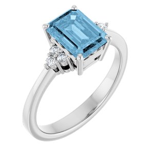 14K White Gold Natural Sky Blue Topaz  and 1/10 CTW Lab-Grown Diamond Ring