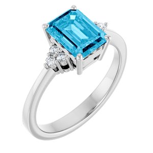 14K White Gold Natural Aquqmarine  and 1/10 CTW Lab-Grown Diamond Ring