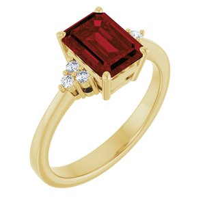 10K Yellow Gold Natural Mozambique Garnet and 1/10 CTW Lab-Grown Diamond Ring