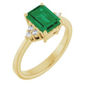 10K Yellow Gold Lab-Grown Emerald and 1/10 CTW Lab-Grown Diamond Ring