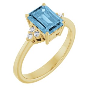 10K Yellow Gold Natural Sky Blue Topaz  and 1/10 CTW Lab-Grown Diamond Ring