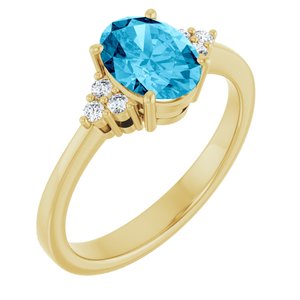 14K Yellow Gold Natural Aquqmarine  and 1/10 CTW Lab-Grown Diamond Ring