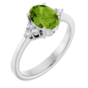 10K White Gold Natural Peridot  and 1/10 CTW Lab-Grown Diamond Ring