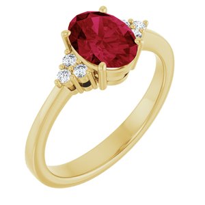14K Yellow Gold Lab-Grown Ruby  and 1/10 CTW Lab-Grown Diamond Ring