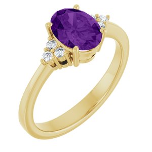 14K Yellow Gold Natural Amethyst and 1/10 CTW Lab-Grown Diamond Ring
