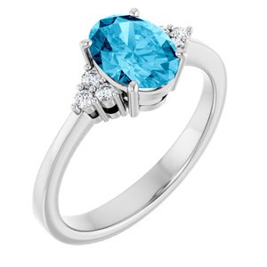 Sterling Silver Natural Aquqmarine  and 1/10 CTW Lab-Grown Diamond Ring
